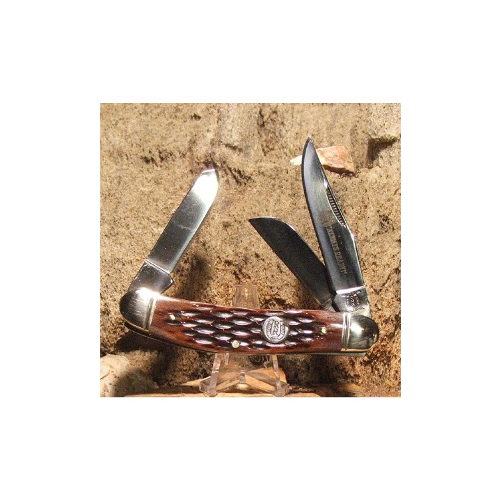 Couteau Canif Rough Rider Sowbelly Stockman Amber Bone 3 Lames Acier 440 Manche Os RR080 - Livraison Gratuite