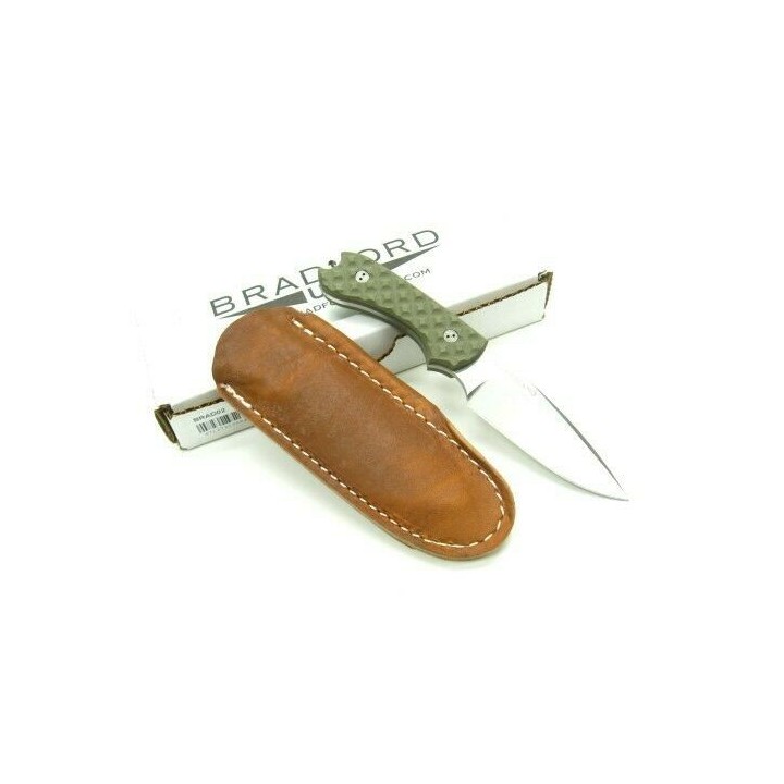 BRAD02 Couteau Bradford Knives Guardian 3 Lame Acier N690 Manche G-10 Green Etui Cuir Made USA - Livraison Gratuite
