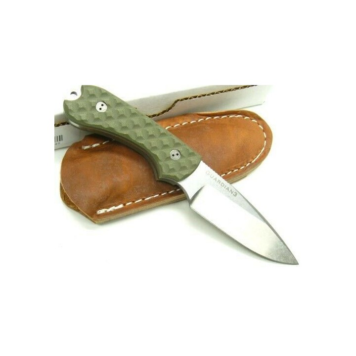 BRAD02 Couteau Bradford Knives Guardian 3 Lame Acier N690 Manche G-10 Green Etui Cuir Made USA - Livraison Gratuite