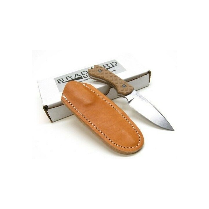 BRAD03 Couteau Bradford Knives Guardian 3 Lame Acier N690 Manche G-10 Brown Etui Cuir Made USA - Livraison Gratuite