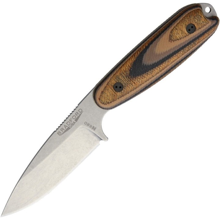 BRAD35S115 Couteau Bradford Knives Guardian 3.5 Lame Acier N690 Manche G-wood Etui Cuir Made USA - Livraison Gratuite