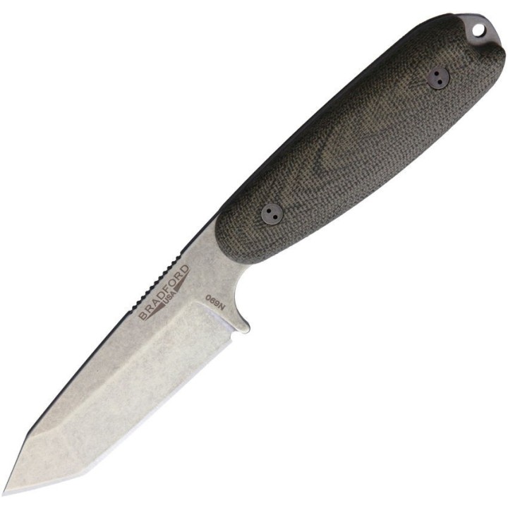 BRAD35T102 Couteau Bradford Knives Guardian 3.5 Tanto Acier N690 Manche Green Etui Cuir Made USA - Livraison Gratuite