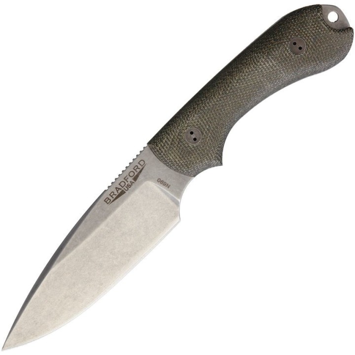 BRAD3FE102 Couteau Bradford Knives Guardian 3 3D OD Green Acier N690 Manche Micarta Etui Cuir USA - Livraison Gratuite