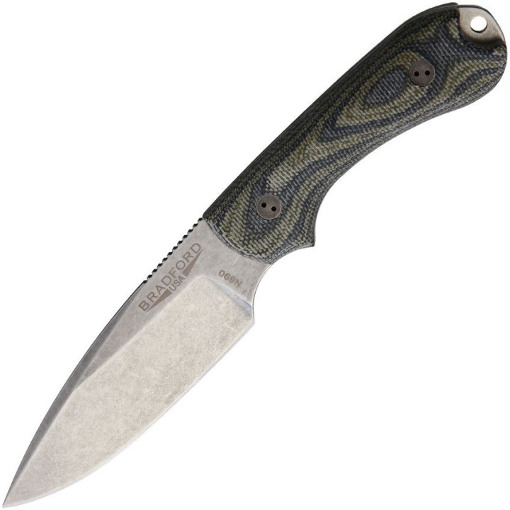 BRAD3FE109 Couteau Bradford Knives Guardian 3 Camo Acier N690 Manche Micarta Etui Cuir USA - Livraison Gratuite