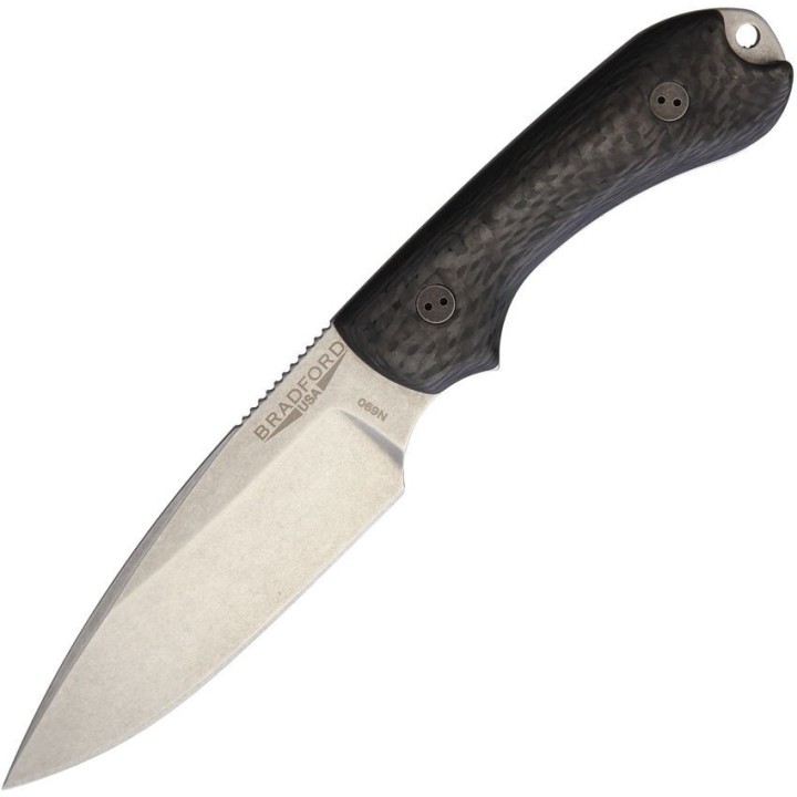 BRAD3FE114 Couteau Bradford Knives Guardian 3 Manche Fibre de Carbone Acier N690 Etui CUir Made USA - Livraison Gratuite