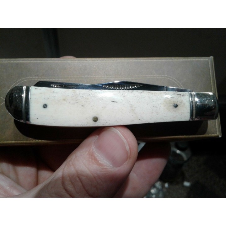 RR100 Couteau Rough Rider Mini Trapper Bone Manche Os 2 Lames Acier 440 - Livraison Gratuite