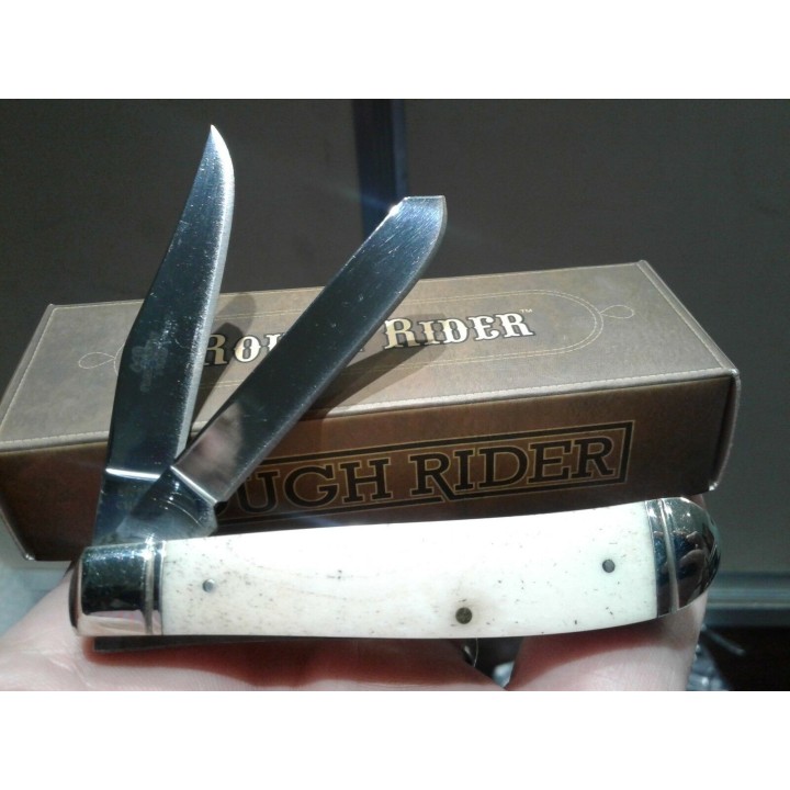 RR100 Couteau Rough Rider Mini Trapper Bone Manche Os 2 Lames Acier 440 - Livraison Gratuite