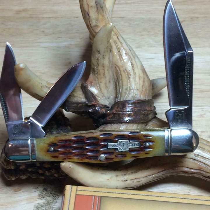 RR106 Couteau Rough Rider Whittler Amber Bone Manche Os 3 Lames Acier 440 - Livraison Gratuite
