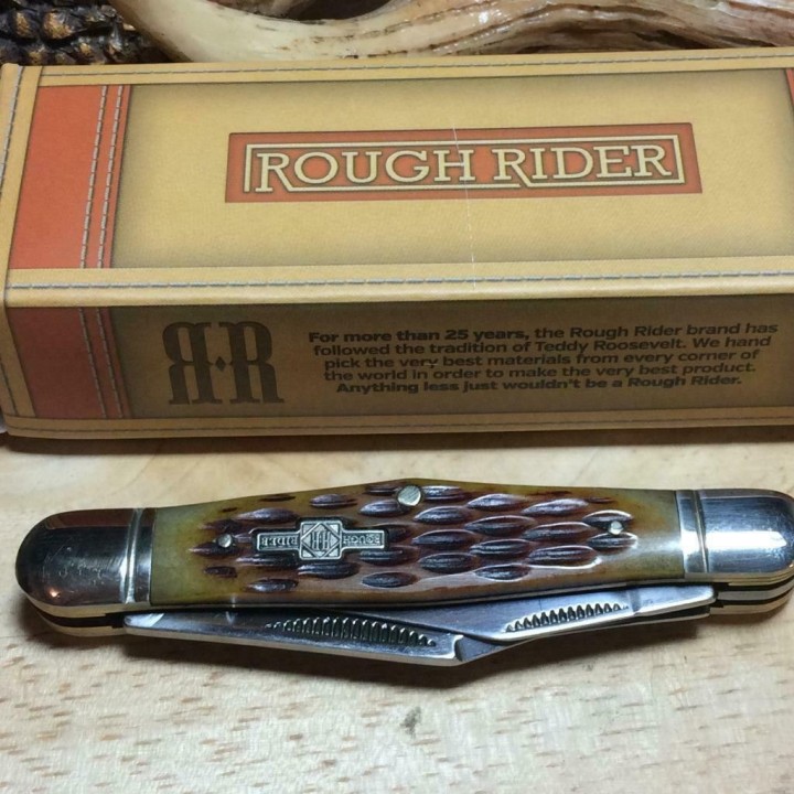 RR106 Couteau Rough Rider Whittler Amber Bone Manche Os 3 Lames Acier 440 - Livraison Gratuite
