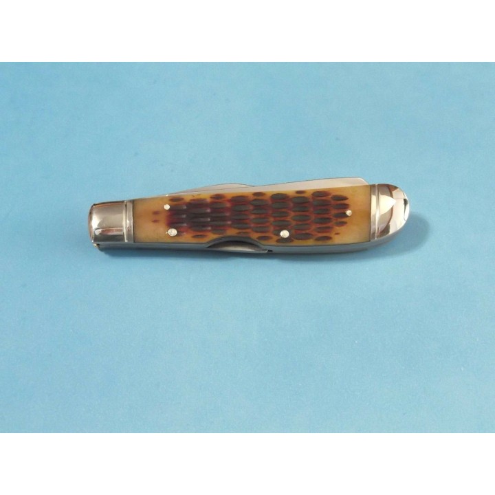 RR1069 Couteau Rough Rider Lockback Trapper Amber Bone Manche Os 2 Lames Acier 440 - Livraison Gratuite