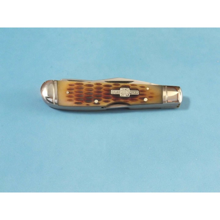 RR1069 Couteau Rough Rider Lockback Trapper Amber Bone Manche Os 2 Lames Acier 440 - Livraison Gratuite