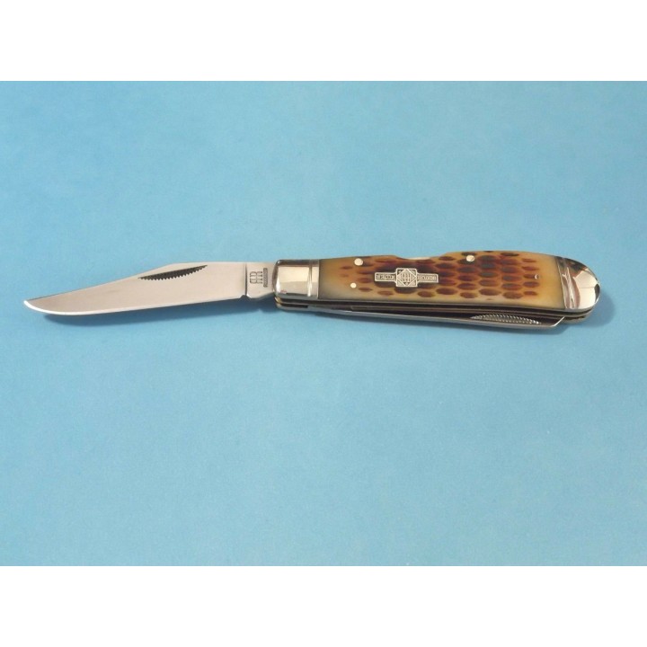 RR1069 Couteau Rough Rider Lockback Trapper Amber Bone Manche Os 2 Lames Acier 440 - Livraison Gratuite