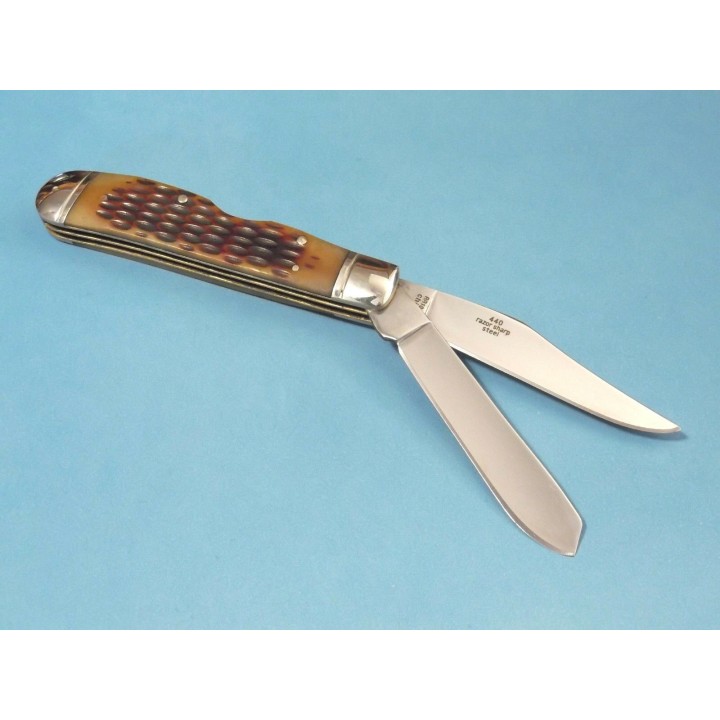 RR1069 Couteau Rough Rider Lockback Trapper Amber Bone Manche Os 2 Lames Acier 440 - Livraison Gratuite