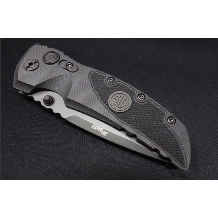 SIG36172 Couteau SIG SAUER EX-01 Button Lock Gray Lame Acier CPM-154 Manche G10 USA - Livraison Gratuite 