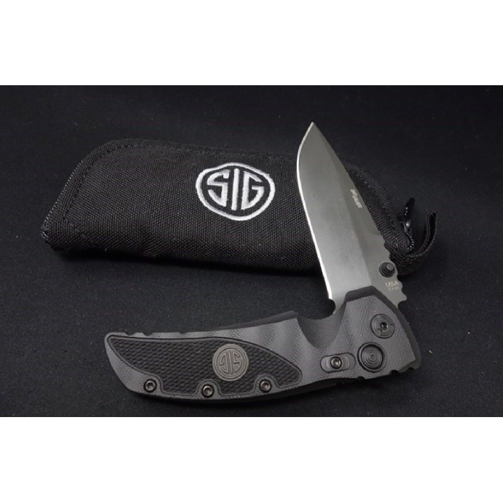 SIG36172 Couteau SIG SAUER EX-01 Button Lock Gray Lame Acier CPM-154 Manche G10 USA - Livraison Gratuite 
