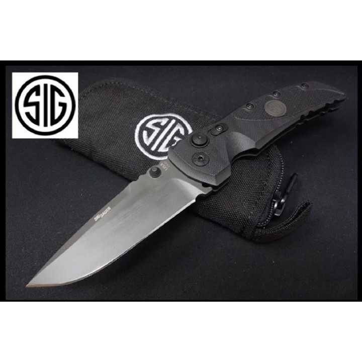 SIG36172 Couteau SIG SAUER EX-01 Button Lock Gray Lame Acier CPM-154 Manche G10 USA - Livraison Gratuite 