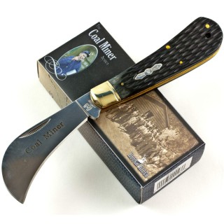 RR1143 Couteau Rough Rider Coal Miner Hawkbill Lame Acier 440 Manche Os Black - Livraison Gratuite