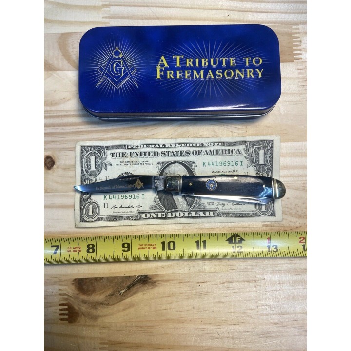 RR1225 Couteau Rough Rider Masonic Mini Trapper Series 2 Lames Acier 440 Manche Os - Livraison Gratuite