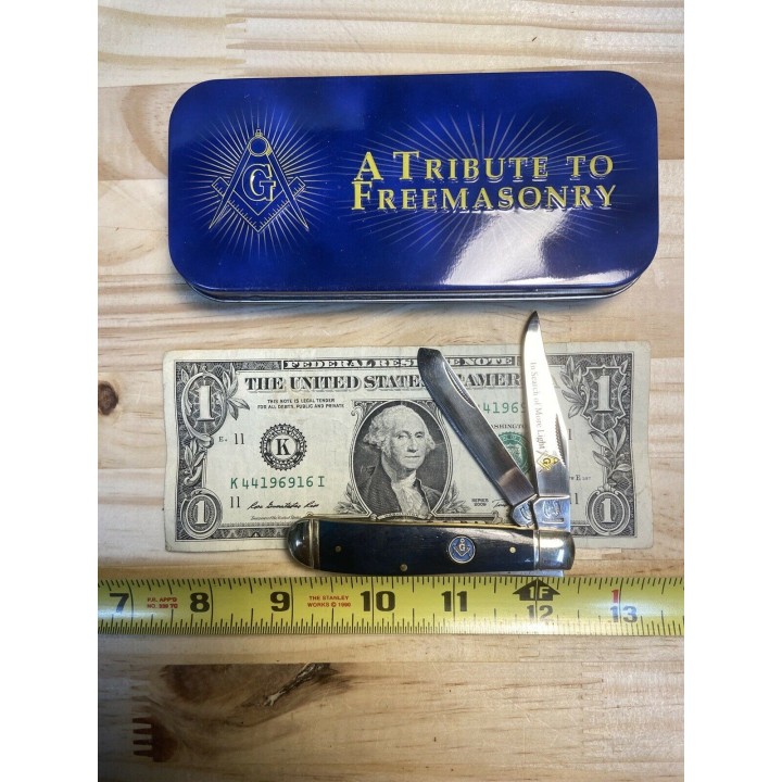 RR1225 Couteau Rough Rider Masonic Mini Trapper Series 2 Lames Acier 440 Manche Os - Livraison Gratuite