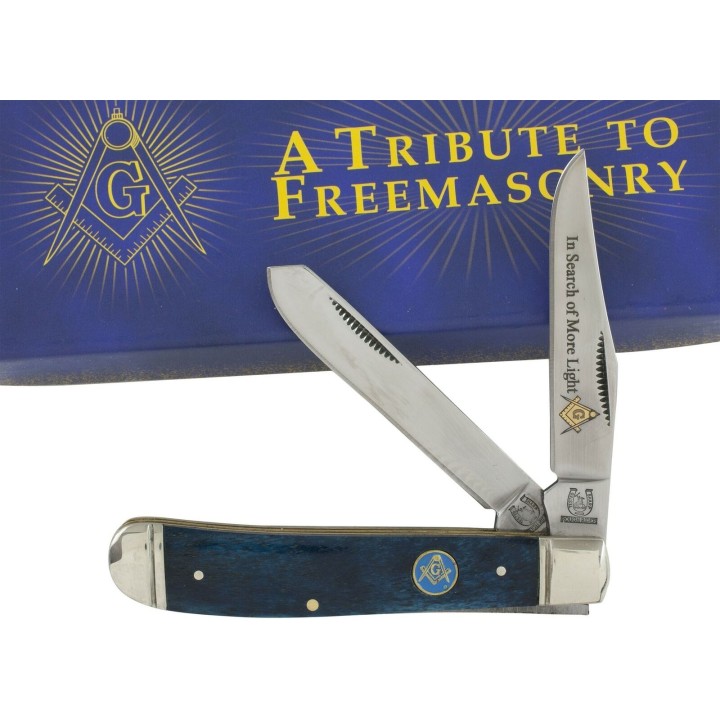 RR1225 Couteau Rough Rider Masonic Mini Trapper Series 2 Lames Acier 440 Manche Os - Livraison Gratuite