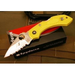 Couteau Spyderco Dragonfly 2 Yellow Acier H-1 Serrated Made In Japan SC28SYL2 - Livraison Gratuite