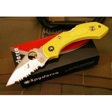 Couteau Spyderco Dragonfly 2 Yellow Acier H-1 Serrated Made In Japan SC28SYL2 - Livraison Gratuite