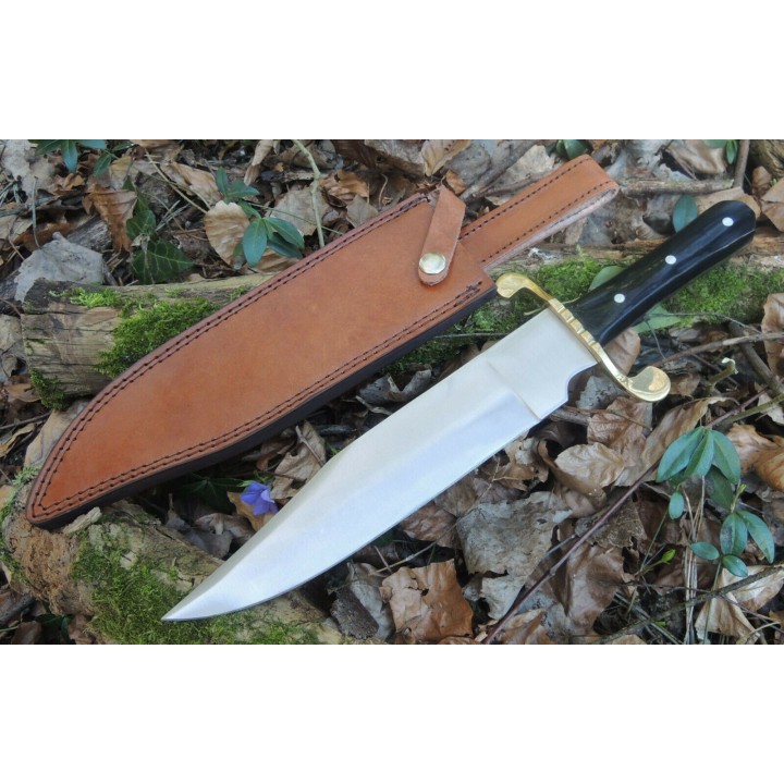 Couteau Bowie Alamo Lame Acier 3Cr13 Clip Point Manche Corne Etui Cuir Frost Cutlery FJRS005BH - Livraison Gratuite