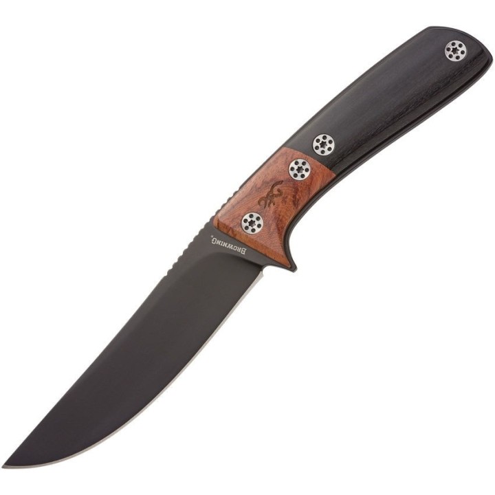 Couteau Bushcraft Browning Lame Acier 3Cr13 Manche Bois Black/Brown Etui Nylon BR0372 - Livraison Gratuite