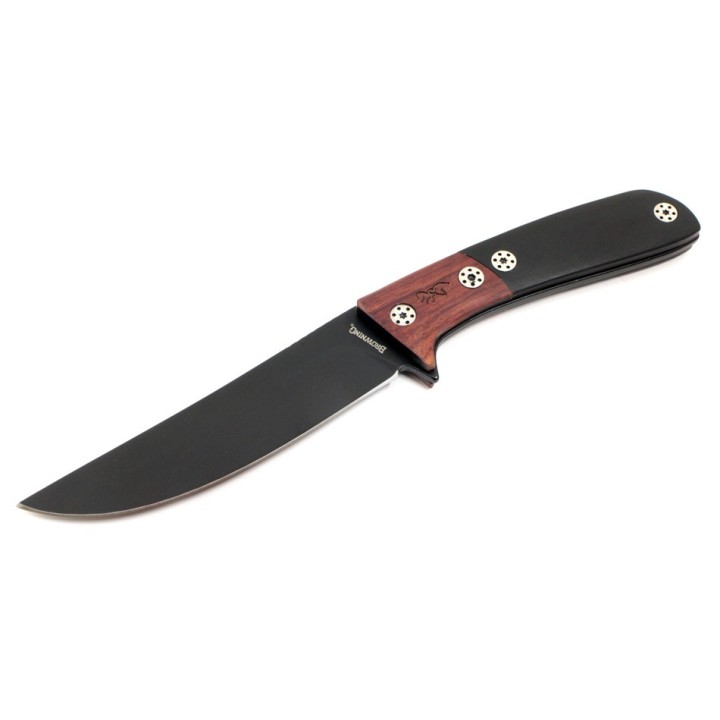 Couteau Bushcraft Browning Lame Acier 3Cr13 Manche Bois Black/Brown Etui Nylon BR0372 - Livraison Gratuite