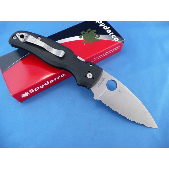 Couteau Spyderco Shaman Serrated Lame Acier CPM-S30V Manche G-10 Made USA SC229GS - Livraison Gratuite