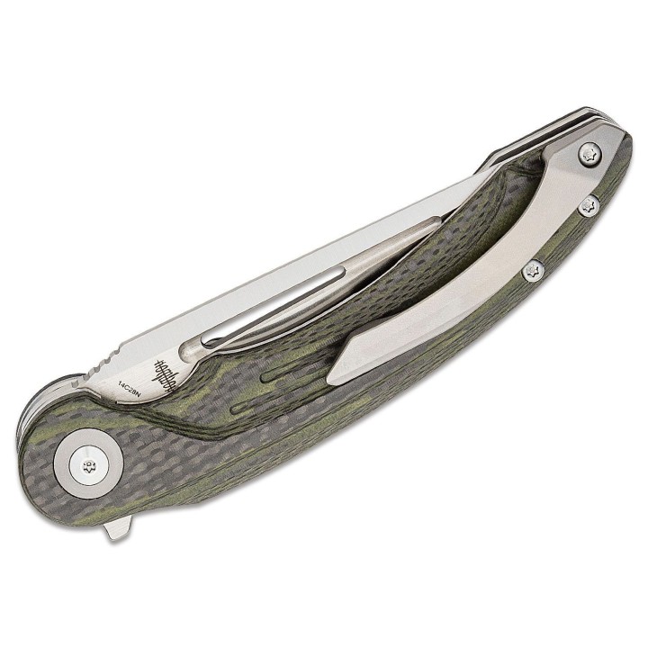 Couteau Bestech Irida Green Manche Fibre Carbone/G10 Acier 14C28N Linerlock Clip BG25F- Livraison Gratuite