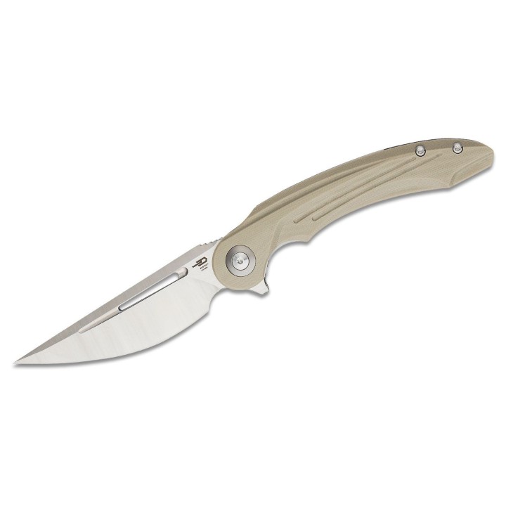 Couteau Bestech Irida Beige Manche G10 Lame Acier 154CM Linerlock Clip BTKG25B - Livraison Gratuite