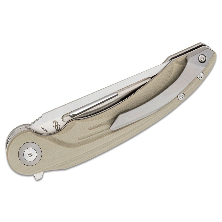 Couteau Bestech Irida Beige Manche G10 Lame Acier 154CM Linerlock Clip BTKG25B - Livraison Gratuite