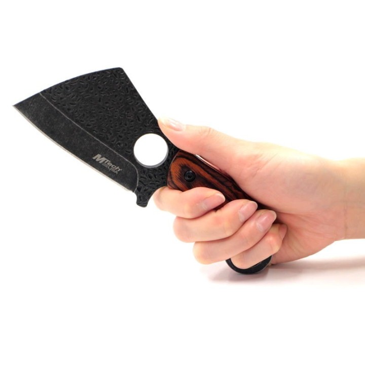 Couteau De Survie Mtech Cleaver Lame Acier 3Cr13 Manche Bois Etui Nylon MT2086BR - Livraison Gratuite