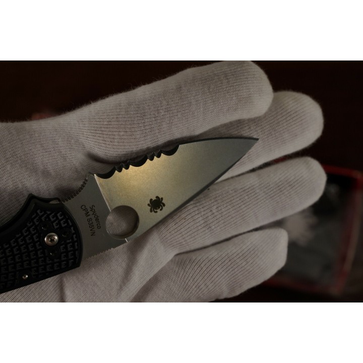 Couteau Spyderco Native 5 Lame Acier CPM-S35VN Part Serr Manche FRN Lockback Made USA  SC41PSBK5 - Livraison Gratuite