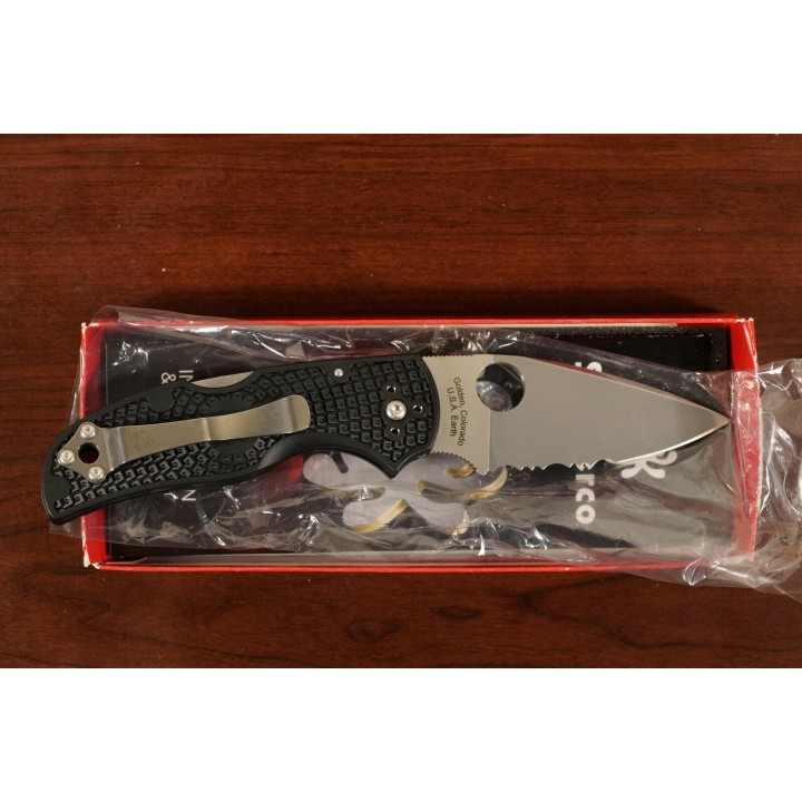 Couteau Spyderco Native 5 Lame Acier CPM-S35VN Part Serr Manche FRN Lockback Made USA  SC41PSBK5 - Livraison Gratuite