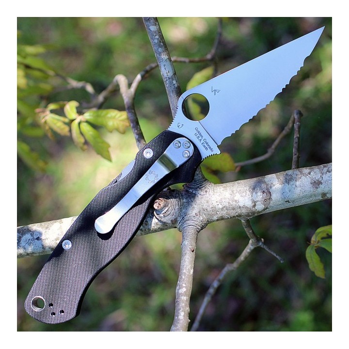 Couteau Spyderco Paramilitary 2 Lame Acier S30V Serr Manche G-10 Compression Lock Made In USA SC81GS2 - Livraison Gratuite