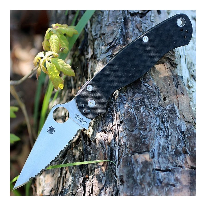Couteau Spyderco Paramilitary 2 Lame Acier S30V Serr Manche G-10 Compression Lock Made In USA SC81GS2 - Livraison Gratuite