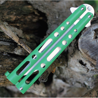Couteau Papillon Ballisong Butterfly Green Lame Acier 440 Manche Zinc Made In USA BenchMark BM010 - Livraison Gratuite