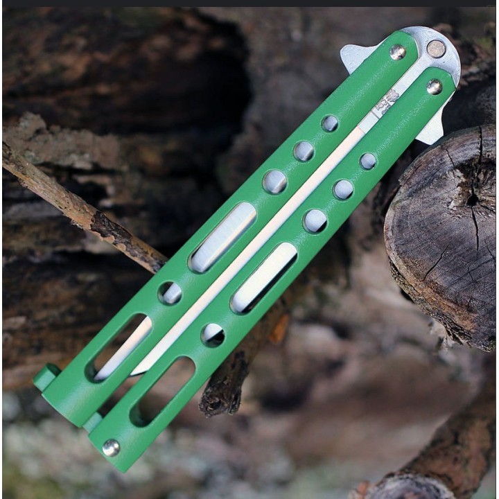 Couteau Papillon Ballisong Butterfly Green Lame Acier 440 Manche Zinc Made In USA Bear & Son BC117GR - Livraison Gratuite