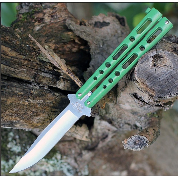 Couteau Papillon Ballisong Butterfly Green Lame Acier 440 Manche Zinc Made In USA Bear & Son BC117GR - Livraison Gratuite