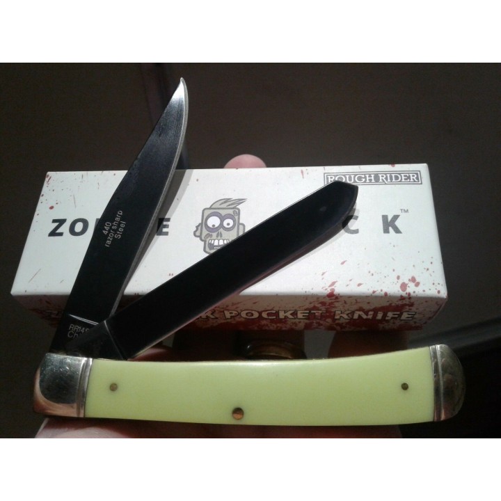 RR1452 Couteau Rough Rider Zombie Nick Trapper 2 Lame Acier 440 Manche Os - Livraison Gratuite