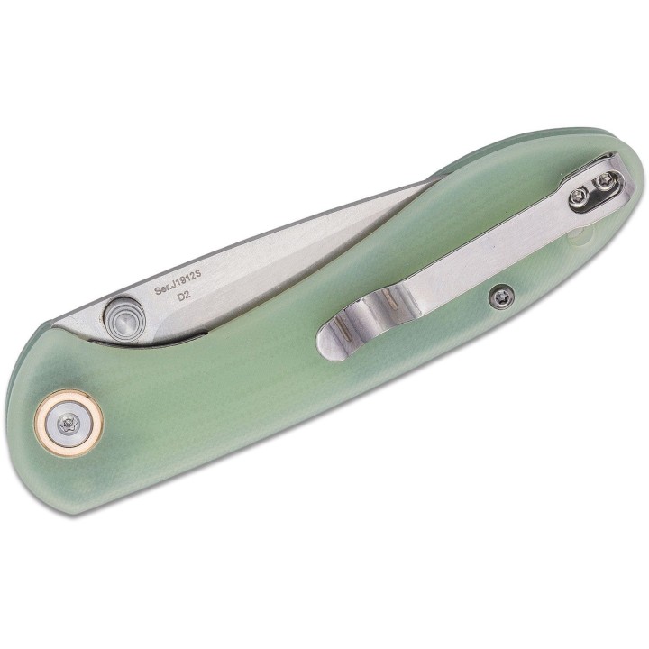 Couteau CJRB Small Feldspar Translucent Lame Acier D2 Manche Green G10 LinerLock Clip J1912SNTG - Livraison Gratuite