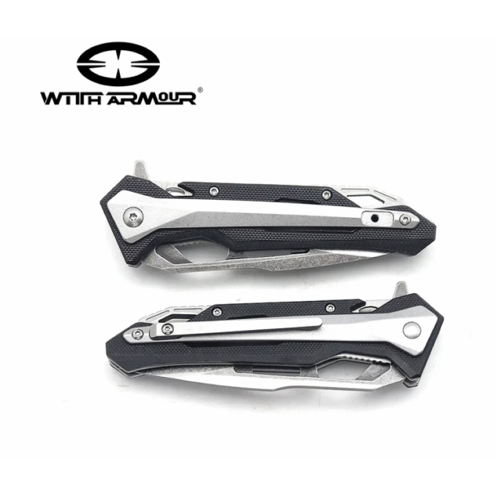 Couteau WithArmour Fin Lame Acier D2 Manche G10/Acier Linerock Clip WAR066BK - Livraison Gratuite