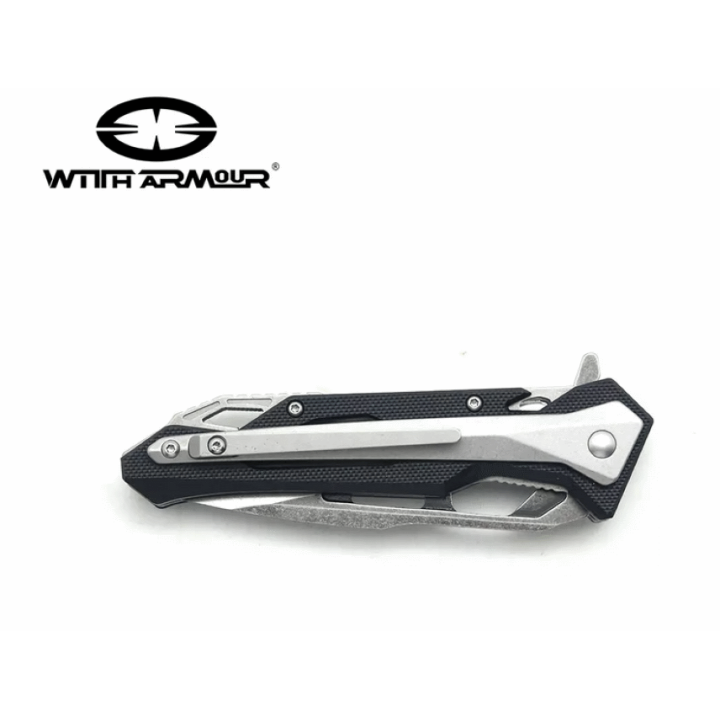 Couteau WithArmour Fin Lame Acier D2 Manche G10/Acier Linerock Clip WAR066BK - Livraison Gratuite