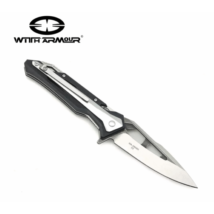 Couteau WithArmour Fin Lame Acier D2 Manche G10/Acier Linerock Clip WAR066BK - Livraison Gratuite