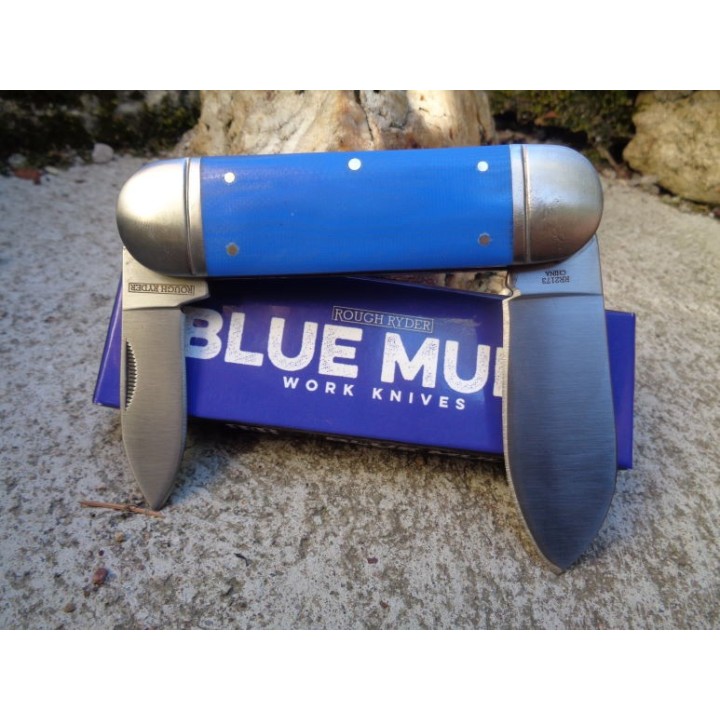 Couteau Bouledogue Sunfish Sunfish Blue 2 Lames Acier440 Manche G10 Rough Rider RR2173 - Livraison Gratuite