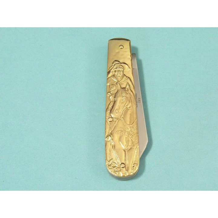 RR1457 Couteau Rough Rider Cowboy Knife Lame Acier 440 Manche Laiton - Livraison Gratuite