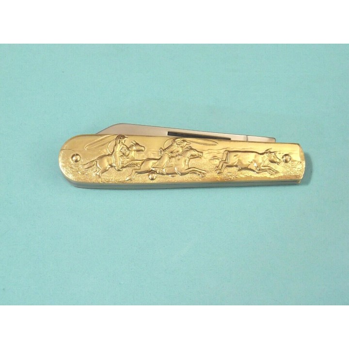 RR1457 Couteau Rough Rider Cowboy Knife Lame Acier 440 Manche Laiton - Livraison Gratuite