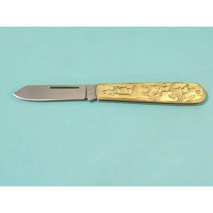 RR1457 Couteau Rough Rider Cowboy Knife Lame Acier 440 Manche Laiton - Livraison Gratuite